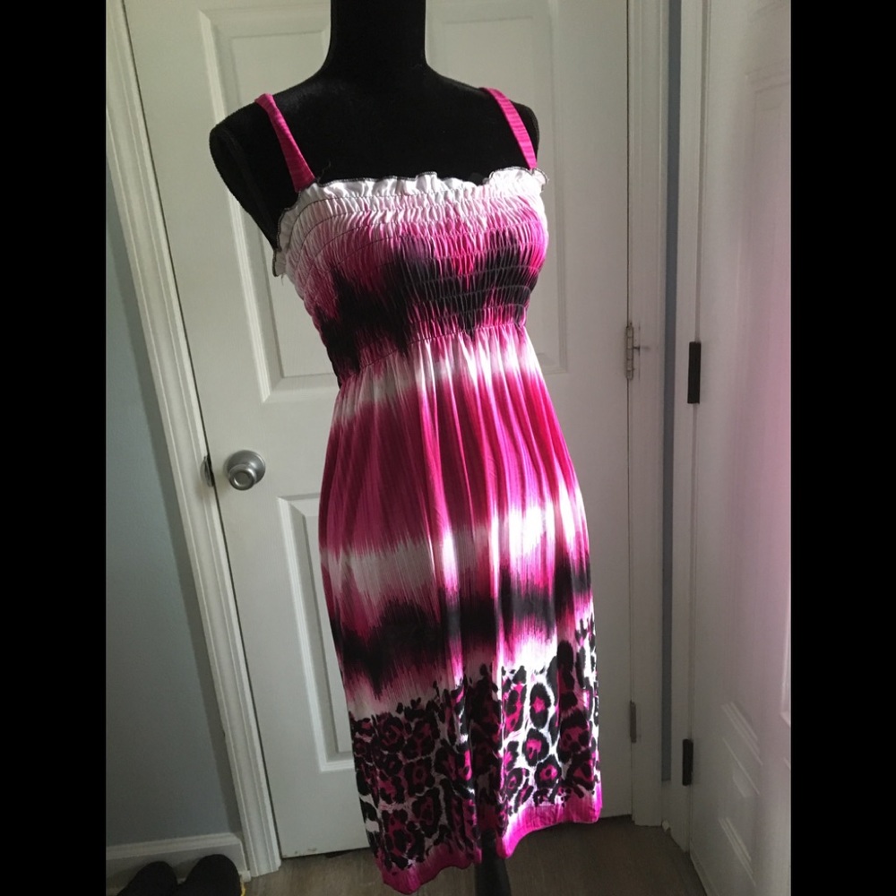 Pink and black stretchy swim cover up dress one sz